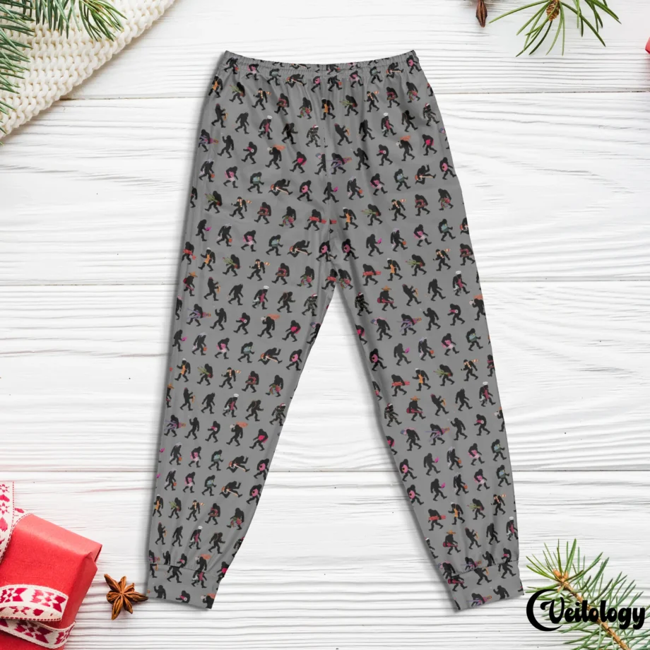 Bigfoot pajama pants with vibrant Sasquatch pattern for cryptid lovers