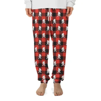 Christmas Bigfoot lounge pants in red plaid, Sasquatch lounge pants perfect for Bigfoot gifts