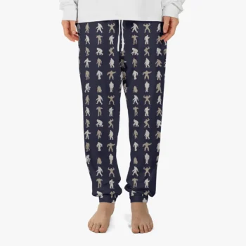 Believe Bigfoot pajama pants with Sasquatch silhouettes in various poses