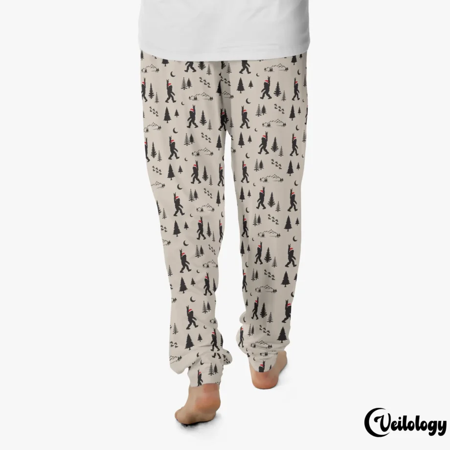 Festive Bigfoot Christmas pants with Sasquatch rocking around Christmas trees