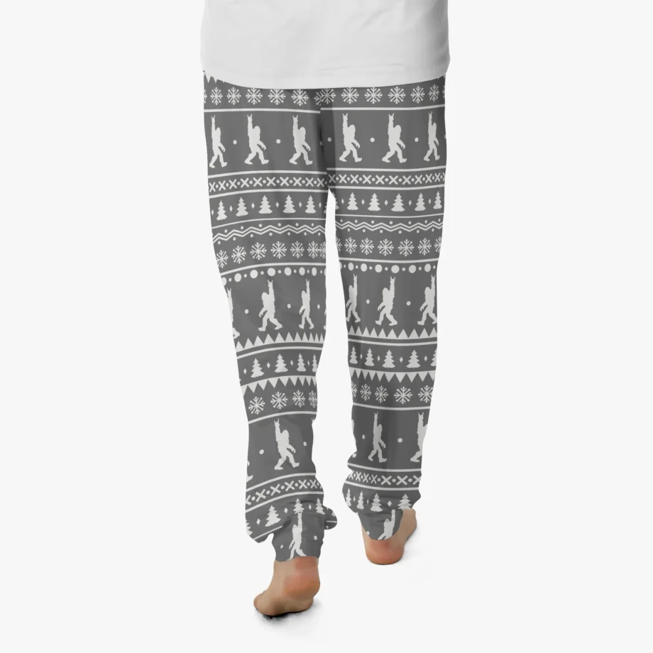 Unisex Sasquatch lounge pants with a rock-and-roll themed Christmas pattern