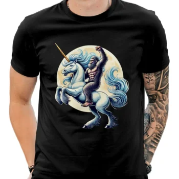 Funny Bigfoot riding unicorn shirt for boys and girls