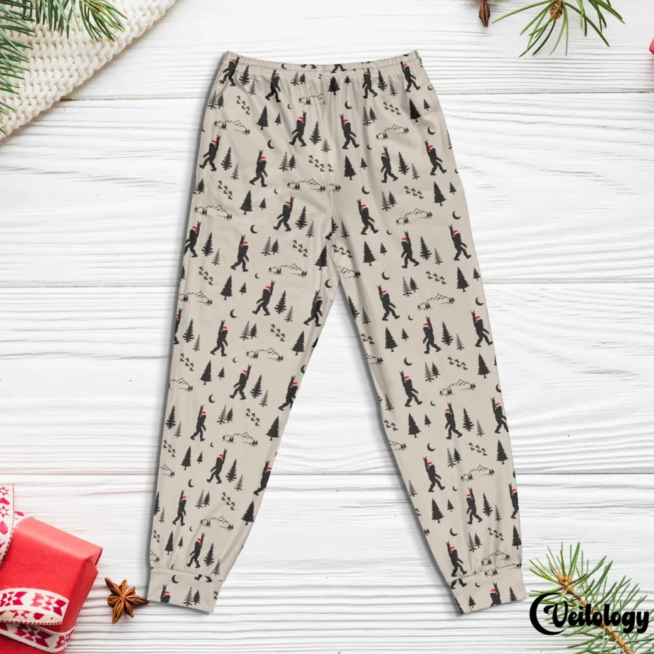 Rock & Roll Bigfoot lounge pants with festive holiday-themed Sasquatch design