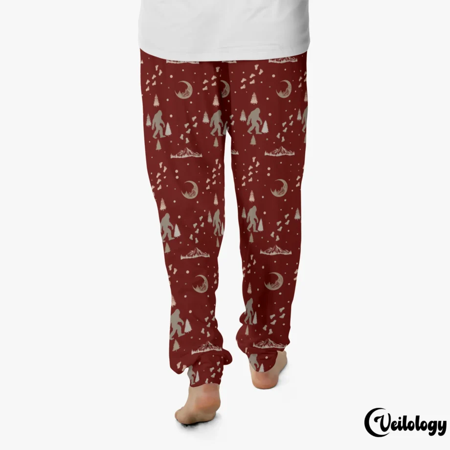 Unisex Sasquatch PJ bottoms with a Christmas footprint and festive pattern