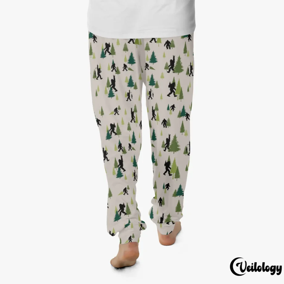 Unisex Sasquatch PJ bottoms with a Bigfoot hiking forest design