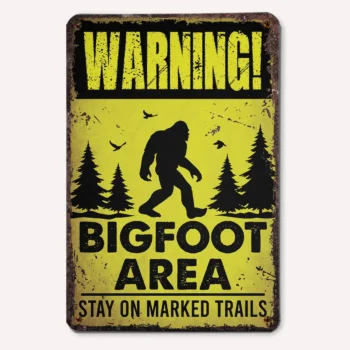 Warning Bigfoot Area Sign 'Stay on Marked Trails' caution for Sasquatch yard decor