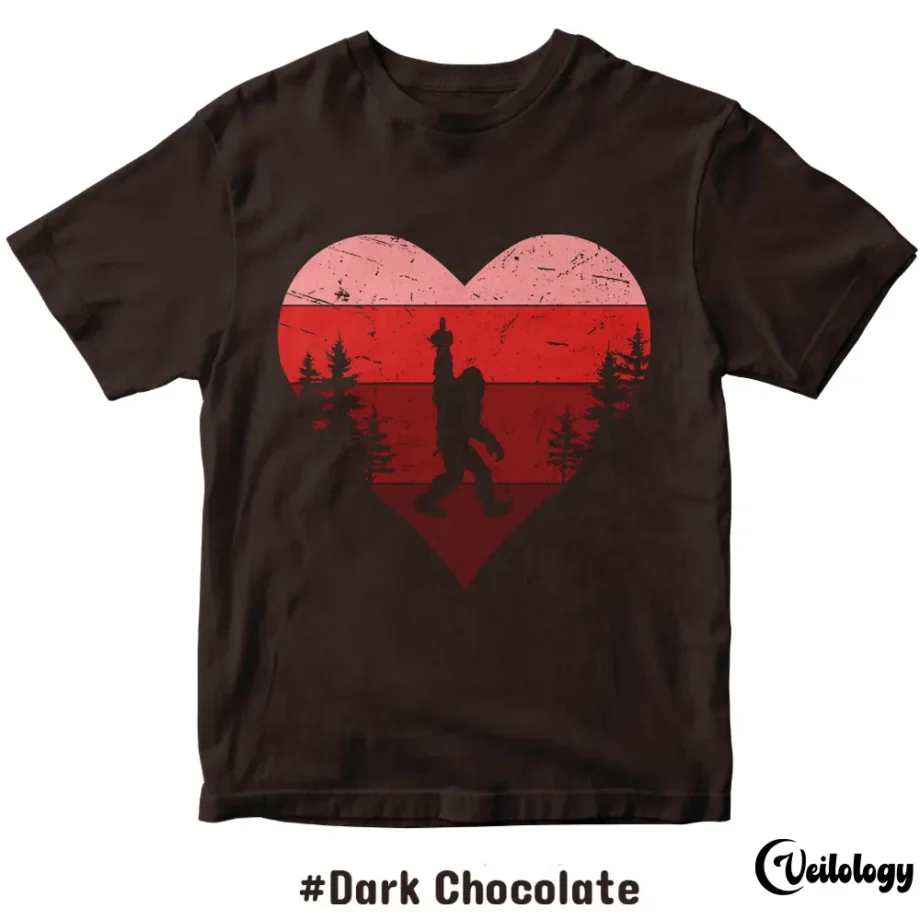 Bigfoot flipping the bird Valentine's Day t-shirt with heart design for anti-love humor.