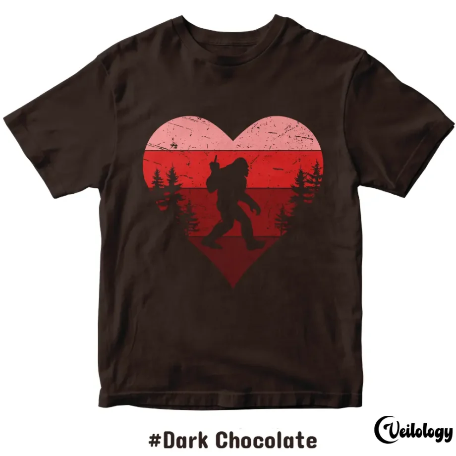 Bigfoot flipping the bird Valentine's Day t-shirt with heart design for anti-love humor