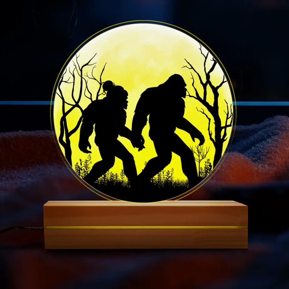 Bigfoot Couple Valentine's Day Night Light - 3D LED Lamp with Sasquatch Couple Design