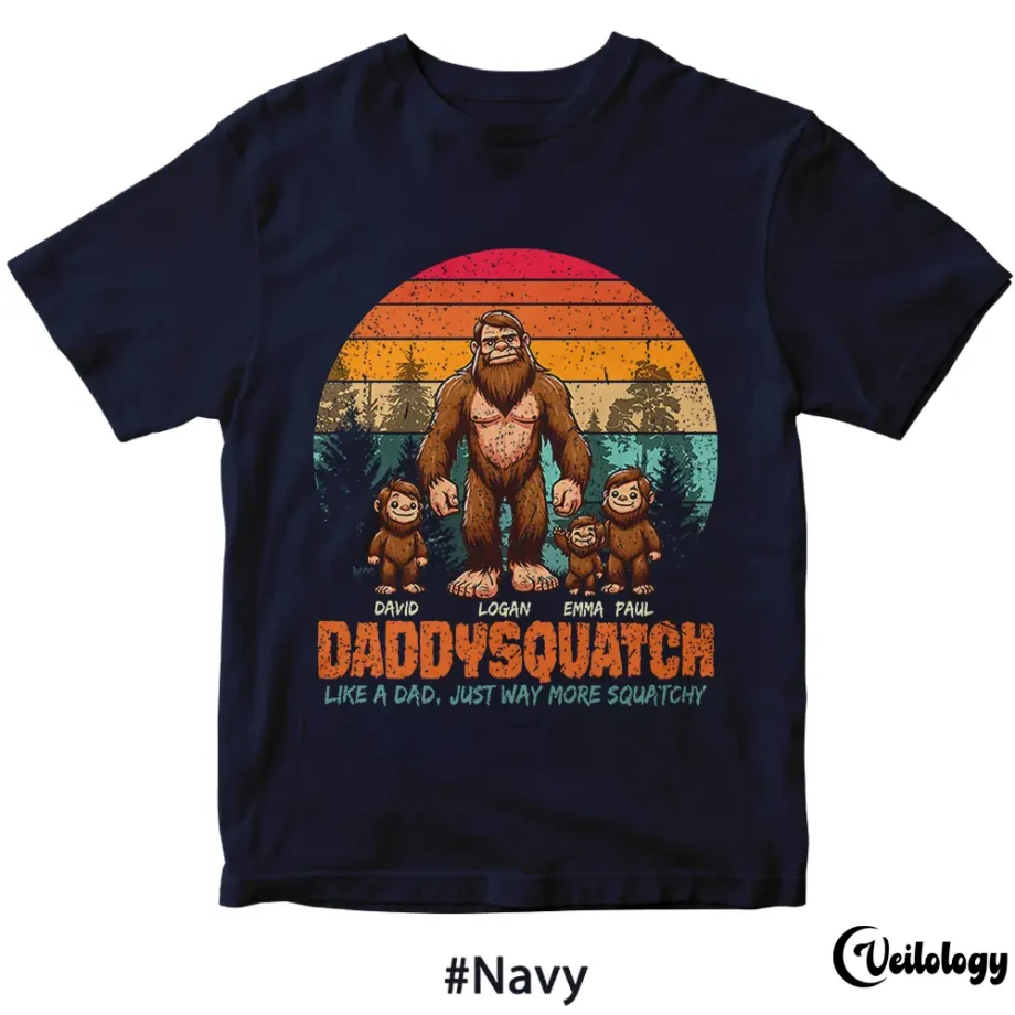 Personalized Bigfoot shirt for dads with Daddysquatch design and custom names