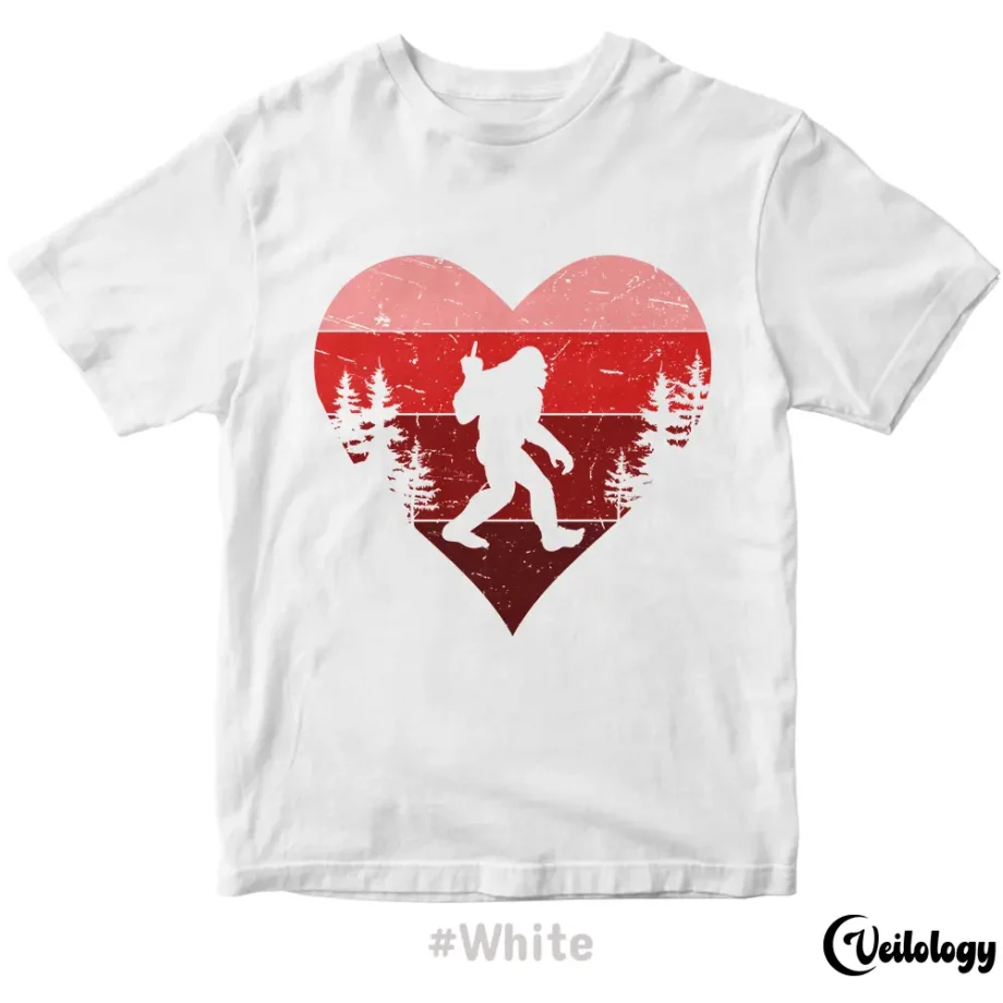 Anti-Valentine's Day Bigfoot t-shirt with Sasquatch flipping the middle finger inside a heart