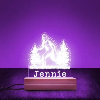 Personalized Bigfoot lamp featuring Sasquatch silhouette and custom text