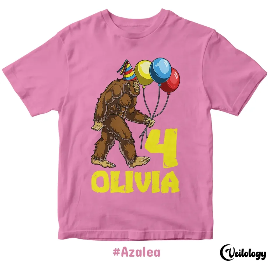 Custom Bigfoot birthday T-shirt for kids with Sasquatch party design