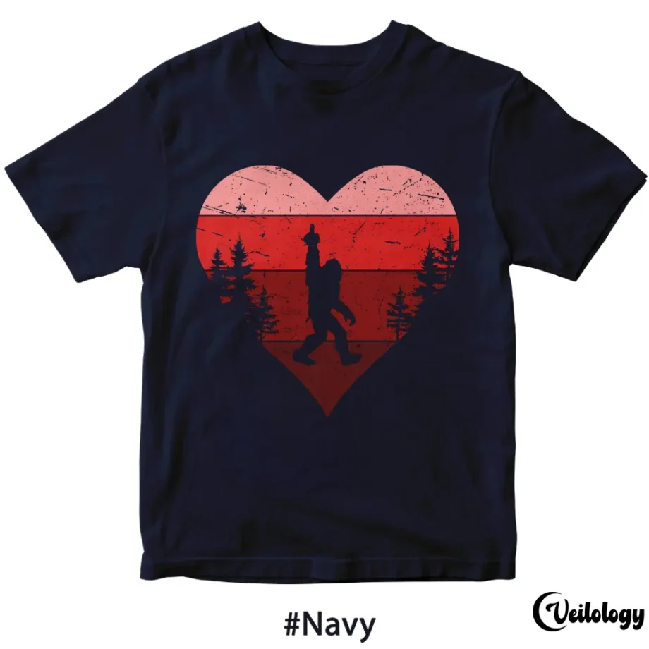 Funny Sasquatch Valentine's Day t-shirt featuring Bigfoot with a middle finger gesture