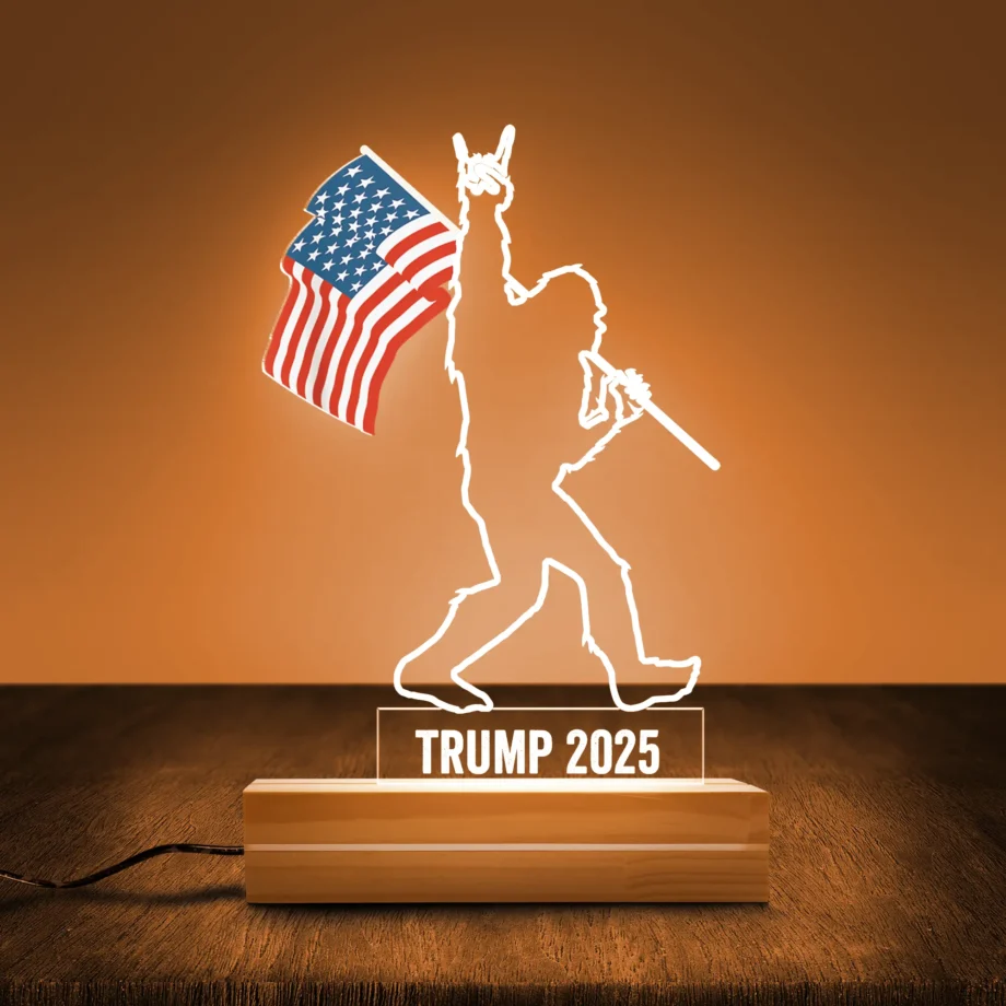 Sasquatch Trump 2025 3D LED lamp with American flag and patriotic Bigfoot design