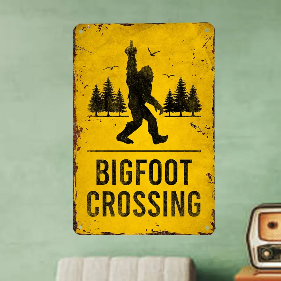 Sasquatch crossing sign with funny middle finger design and vintage style