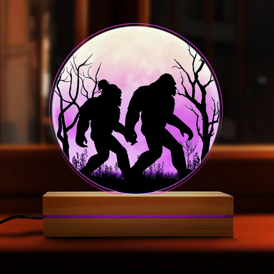 Sasquatch Couple Valentine's Day Night Light - 3D LED Lamp for Bigfoot Lovers