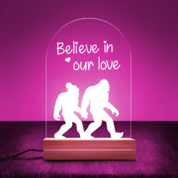 Personalized Bigfoot Valentine's Day night light with Sasquatch couple holding hands and custom names